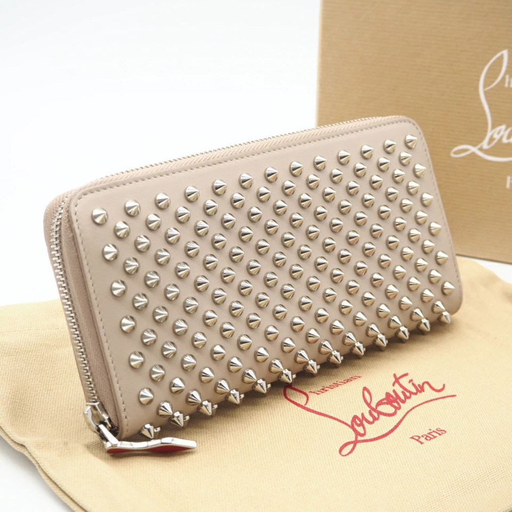 Christian Louboutin Panettone calfskin round zip long wallet beige calf leather